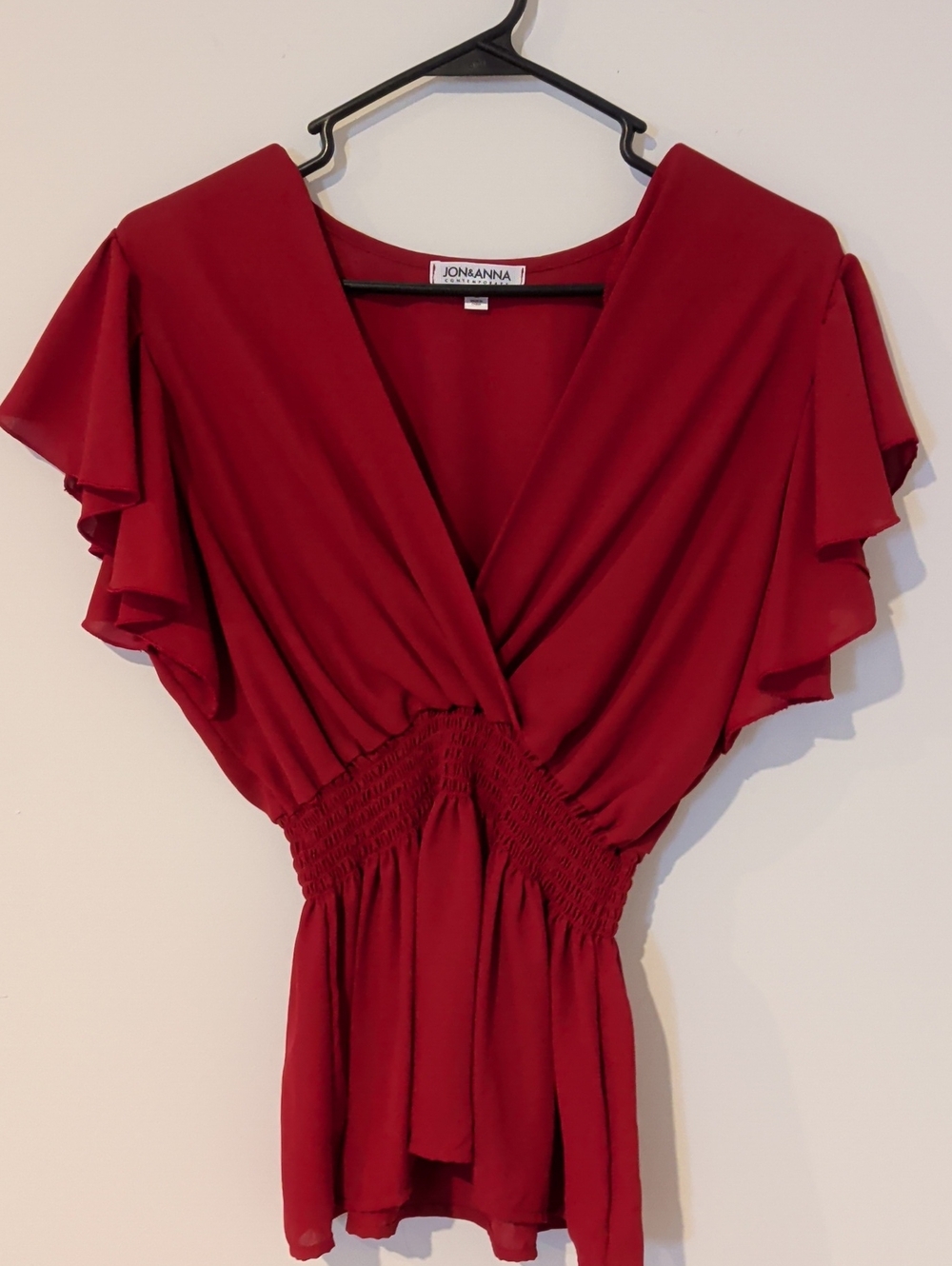 Jon & Anna Red V-Neck Ruffle Sleeve Blouse